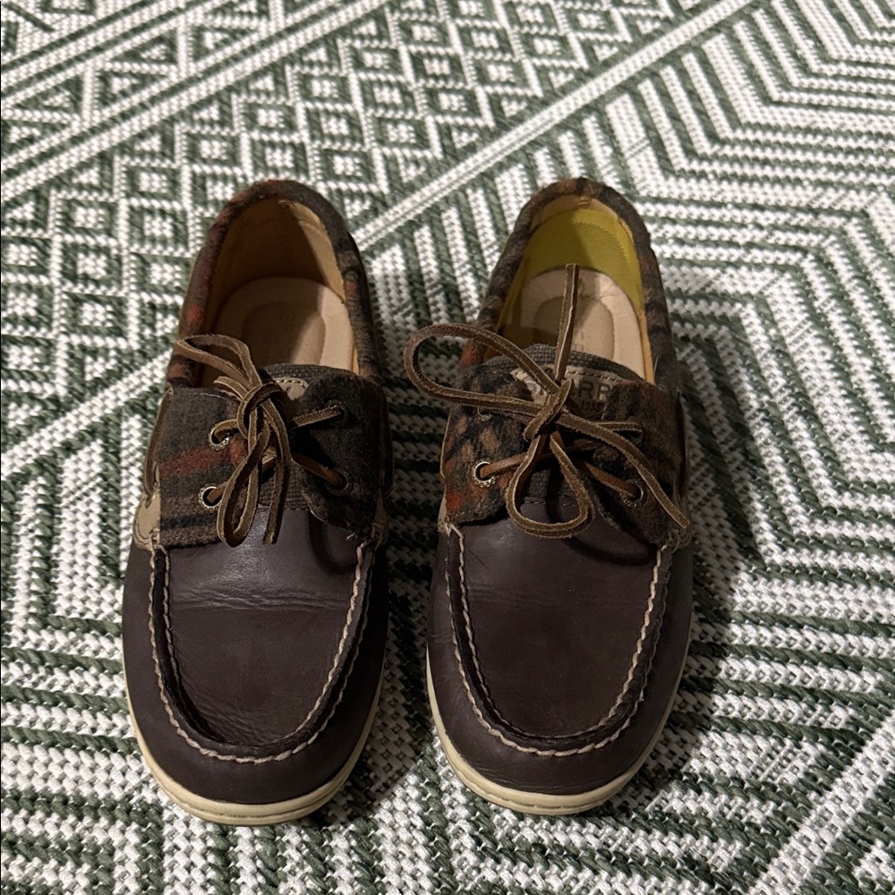 Sperry Dark Brown and Plaid Women's Boat Shoes
